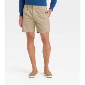 PLEATED FRONT Shorts Goodfellow Khaki Size 32 Men's 7" inseam  Midweight Poplin